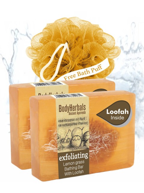 

BodyHerbals Set Of 2 Exfoliating Lemongrass Soap With Natural Loofah-100 gm, Orange