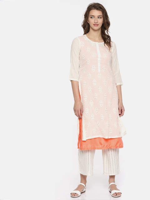 

Biba Women White Woven Design Layered Kurta