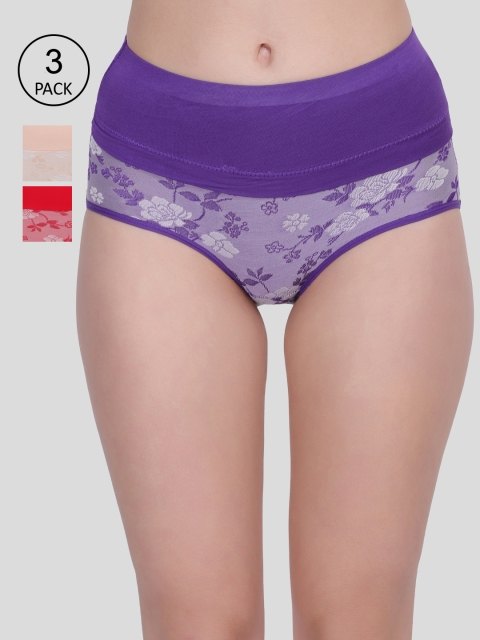 

Amour Secret Women Pack of 3 Self-Design Hipster Briefs, Blue