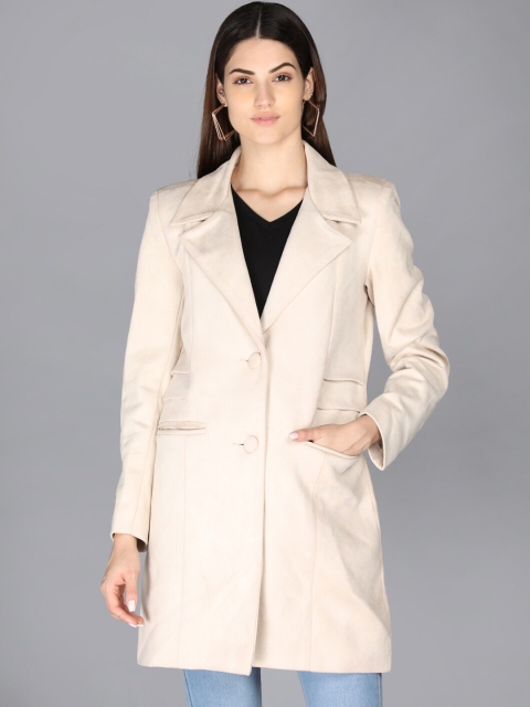 

LEBORK Women White Solid Winter Over Coat