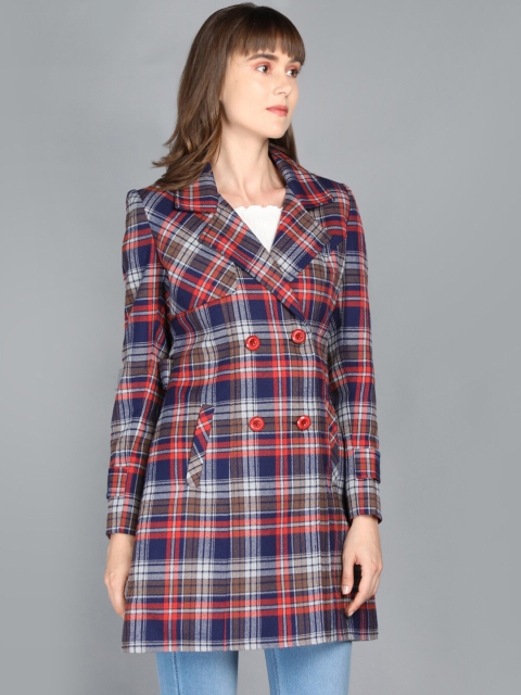 

LEBORK Women Navy Blue Checked Winter Wear Coat