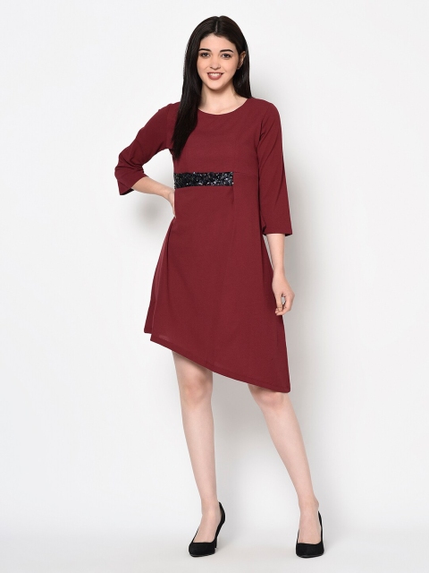 

Miss Grace Women Maroon Embellished A-Line Dress