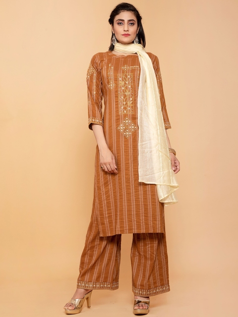 

POONAM DESIGNER Women Maroon Striped Kurta with Palazzos & With Dupatta