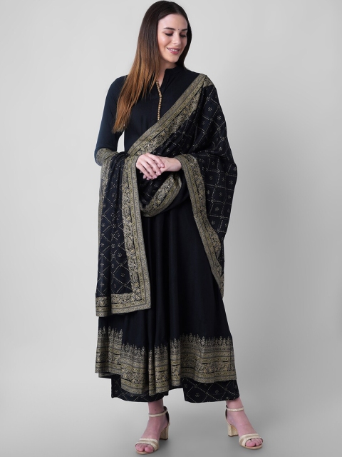 

Mollar Women Black Ethnic Motifs Printed Beads and Stones Kurta with Palazzos & With Dupatta