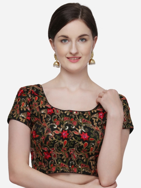 

Fab Dadu Women Black & Red Embroidered Silk Saree Blouse