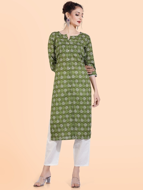 

POONAM DESIGNER Women Green Printed Pure Jaipuri Cotton Kurta with Trousers