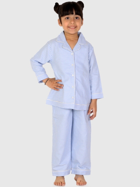 

White Dahlia Kids Blue & White Checked Night suit