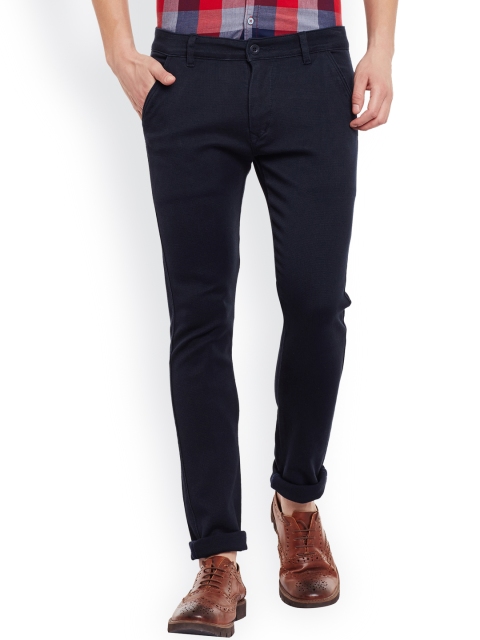 

Rodamo Men Navy Slim Fit Self Design Chinos, Navy blue