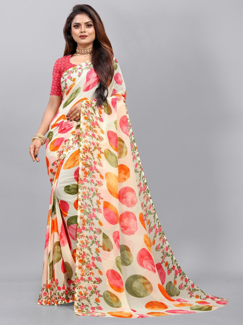 

APNISHA Red & Yellow Printed Saree