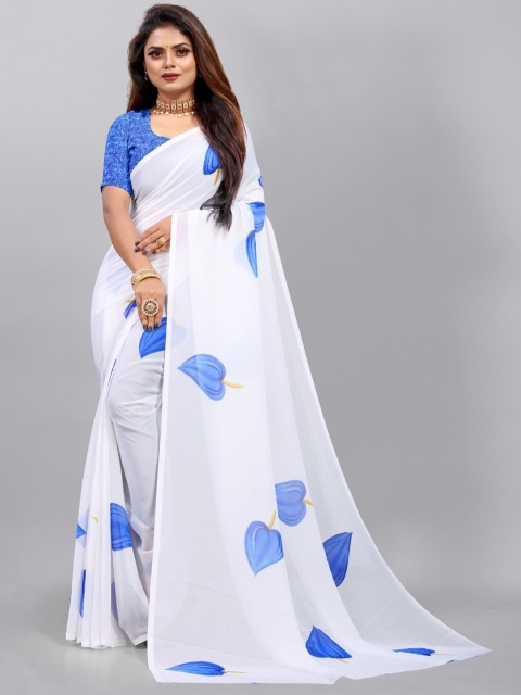 

APNISHA Blue & White Floral Saree