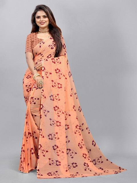 

APNISHA Orange & Brown Printed Saree