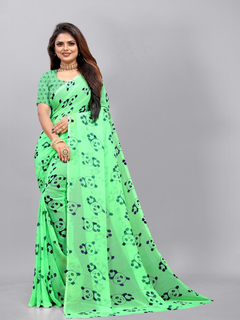 

APNISHA Green & Black Printed Saree