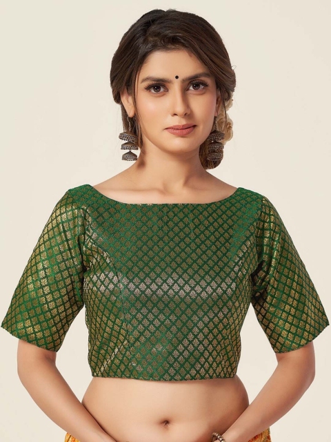 

HIMRISE Green & Gold-Toned Woven-Design Saree Blouse