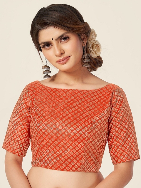 

HIMRISE Orange Woven-Design Brocade Saree Blouse