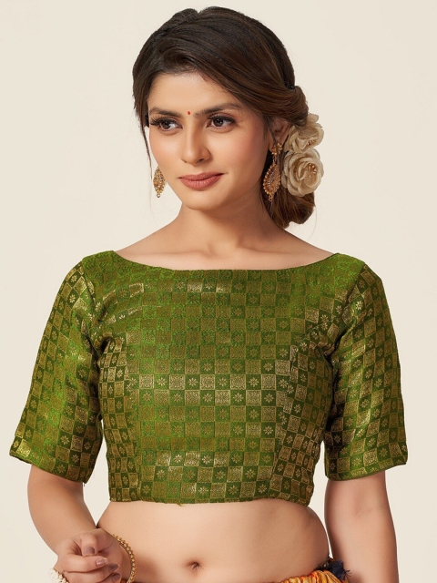 

HIMRISE Green Woven-Design Saree Blouse