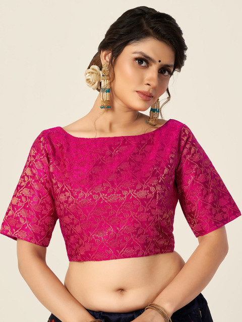 

HIMRISE Pink Woven-Design Brocade Saree Blouse