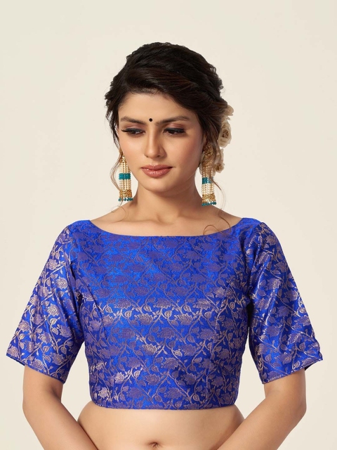 

HIMRISE Blue & Gold Woven Design Saree Blouse