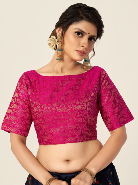 

HIMRISE Pink Brocade Woven-Design Saree Blouse