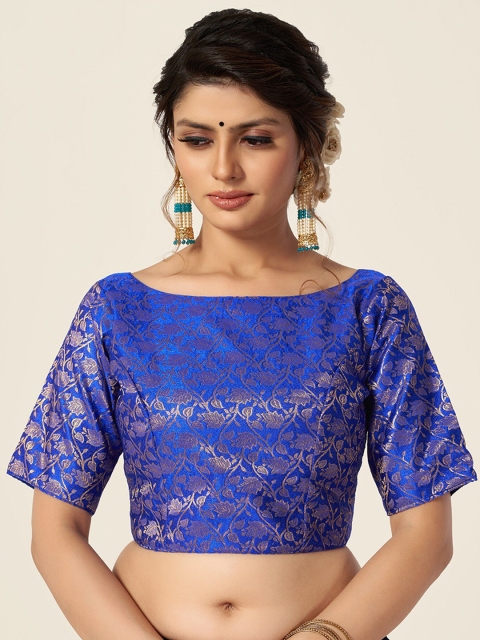 

HIMRISE Blue Woven-Design Brocade Saree Blouse