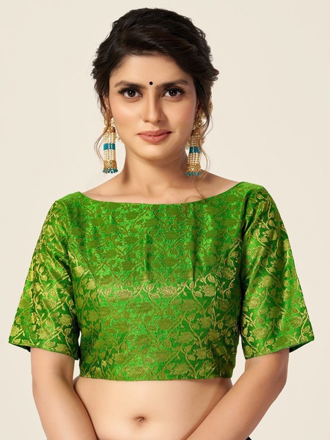 

HIMRISE Lime Green Woven-Design Brocade Saree Blouse