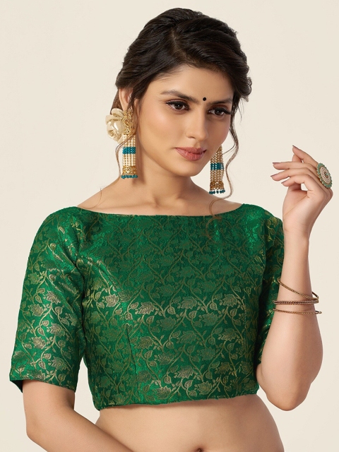 

HIMRISE Green Woven-Design Brocade Saree Blouse