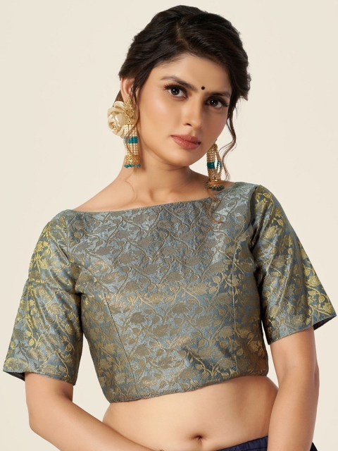 

HIMRISE Women Grey Woven-Design Saree Blouse