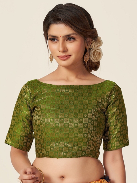 

HIMRISE Women Green Woven Design Brocade Saree Blouse