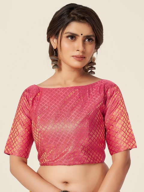 

HIMRISE Women Pink Ethnic Motifs Woven Design Boat Neck Saree Blouse