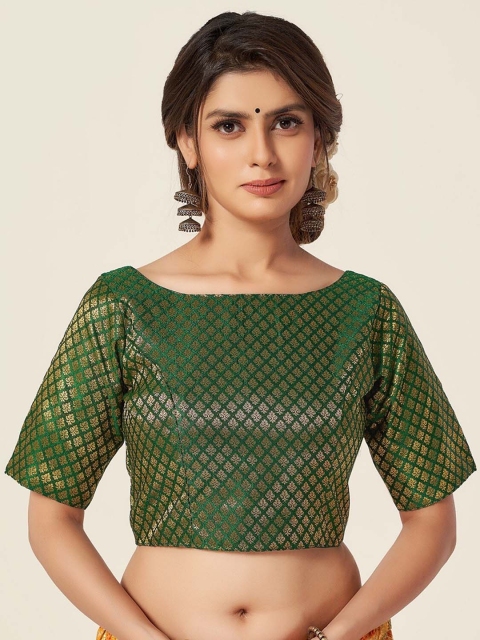 

HIMRISE Women Green Woven Design Boat Neck Saree Blouse