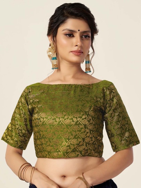 

HIMRISE Green Woven-Design Brocade Saree Blouse