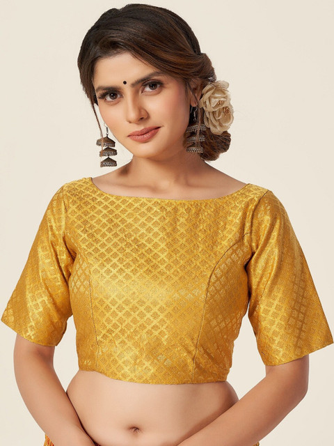 

HIMRISE Women Yellow Woven-Design Brocade Saree Blouse
