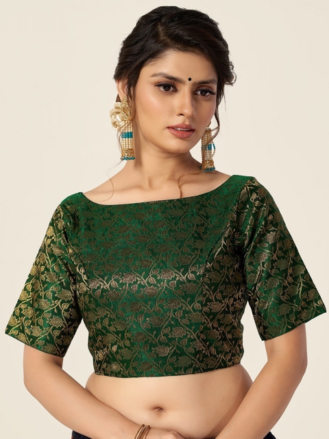 

HIMRISE Olive Green Woven-Design Brocade Saree Blouse