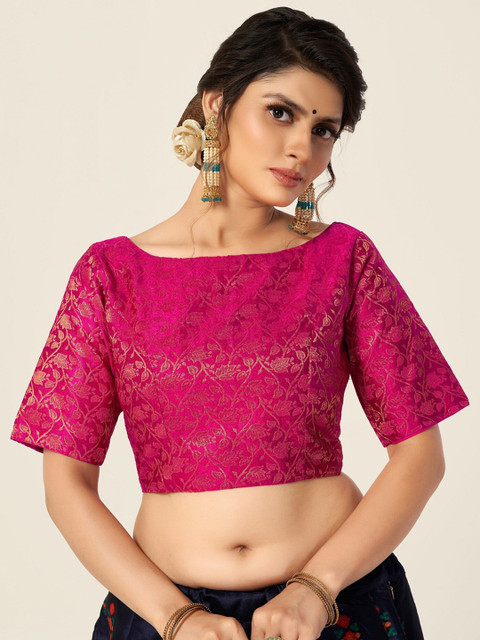 

HIMRISE Women Pink & Golden Woven Saree Blouse