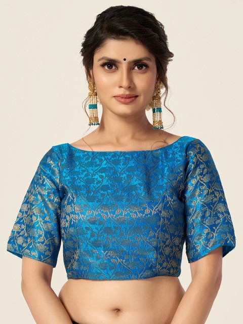

HIMRISE Women Blue and Gold-Tone Woven Design Ready To Wear Saree Blouse
