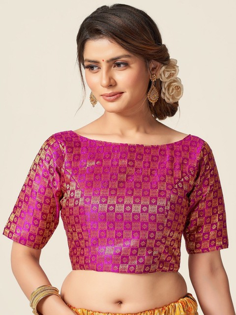 

HIMRISE Women Pink & Golden Woven Design Saree Blouse