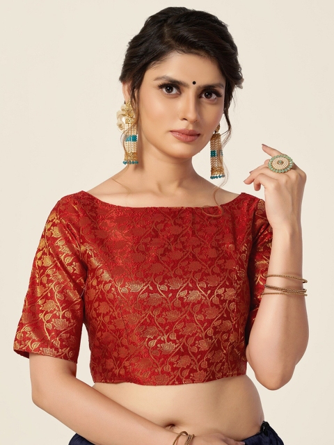 HIMRISE Maroon Ethnic Motifs Woven Design Readymade Saree Blouse