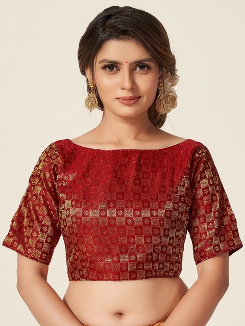 

HIMRISE Women Maroon Woven Design Saree Blouse