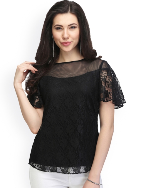 

Eavan Women Black Lace Semi-Sheer Top