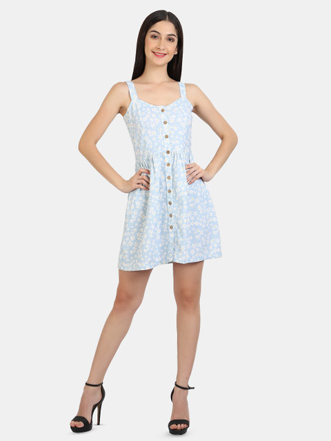 

IX IMPRESSION Women White & Blue Floral Dress