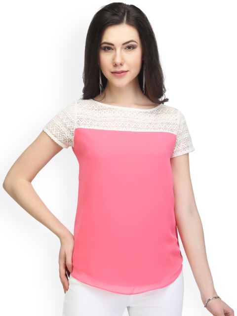 

Eavan Women Pink & White Solid Lace Top