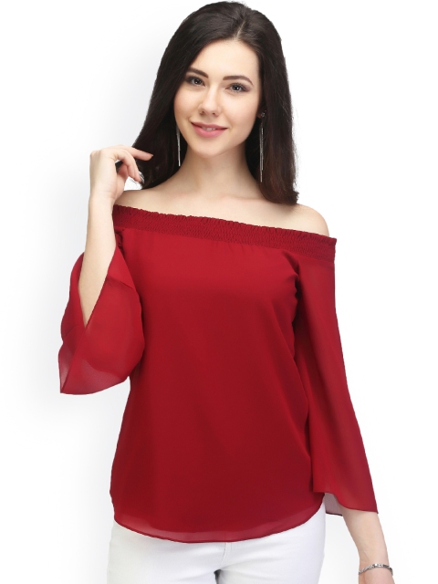 

Eavan Women Maroon Solid Bardot Top