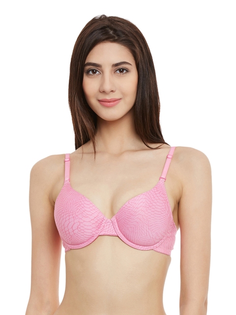 

Clovia Pink Printed Underwired Lightly Half-Coverage Padded Push-Up Bra BR0875P22