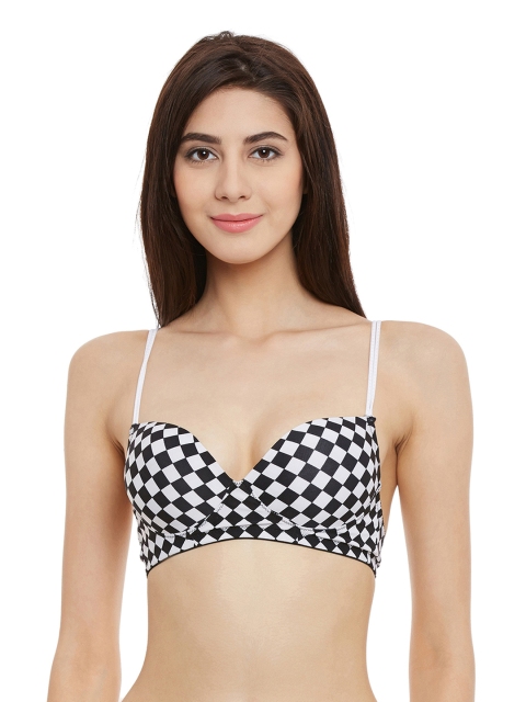 

Clovia Black & White Printed Underwired Lightly Padded T-shirt Bra BR0891P134