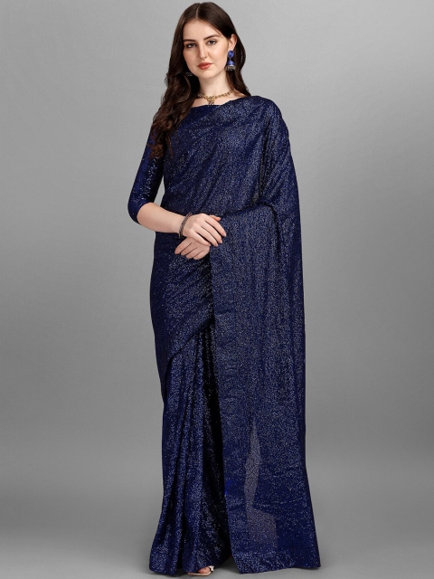 

Fashionuma Women Navy Blue Embellished Poly Georgette Saree