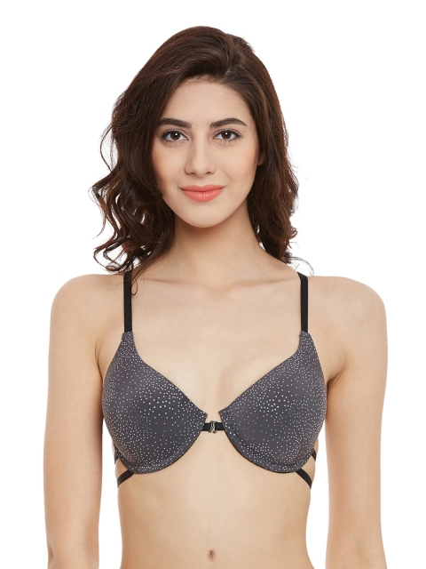 

Clovia Grey Printed Underwired Half-Coverage Lightly Padded Plunge Bra BR0895P05