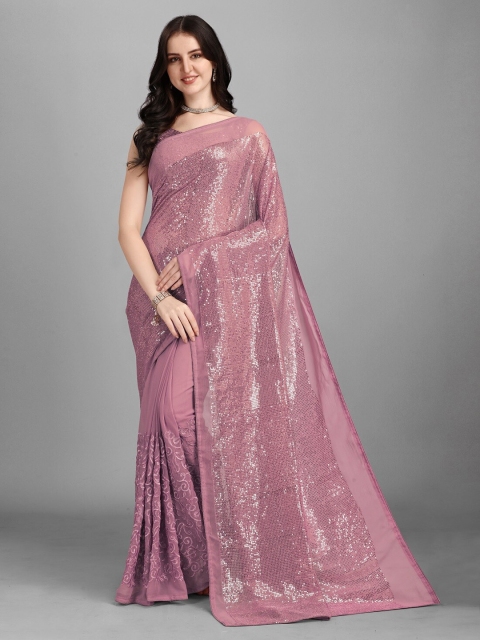 

Fashionuma Purple Embellished Sequinned Pure Georgette Saree