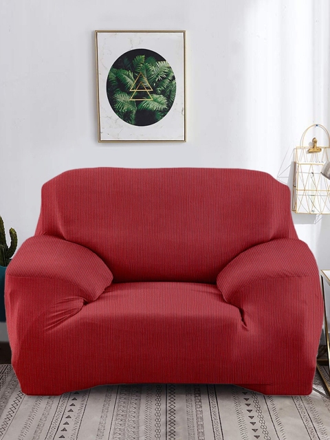 

Cortina Maroon Woven Design Jacquard 1 Seater Stretchable Jacquard Non-Slip Sofa Cover
