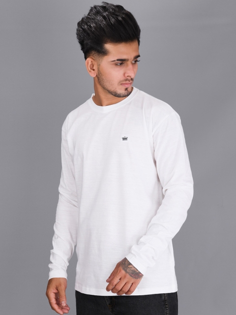 

FRENCH CROWN Men White Solid Cotton T-shirt