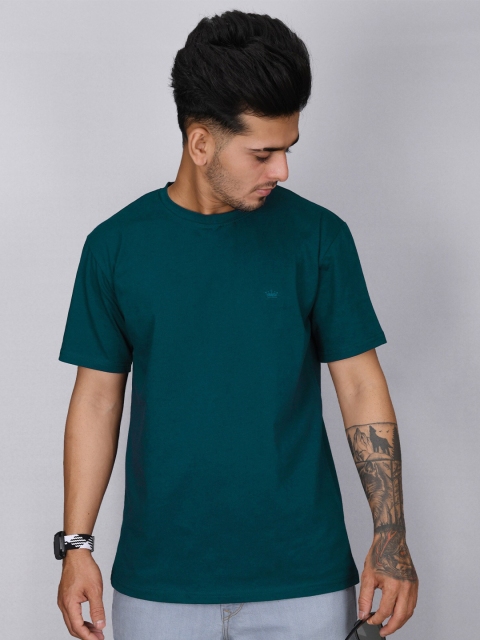 

FRENCH CROWN Men Teal Cotton T-shirt