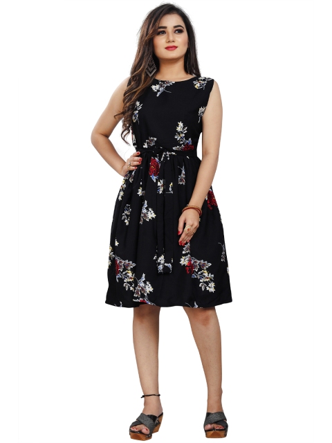 

MODLI 20 FASHION Black Floral Crepe Dress